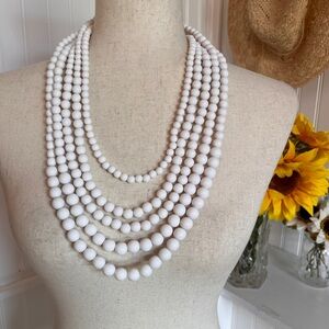 Lisa E Multilayer White  Beaded Necklace